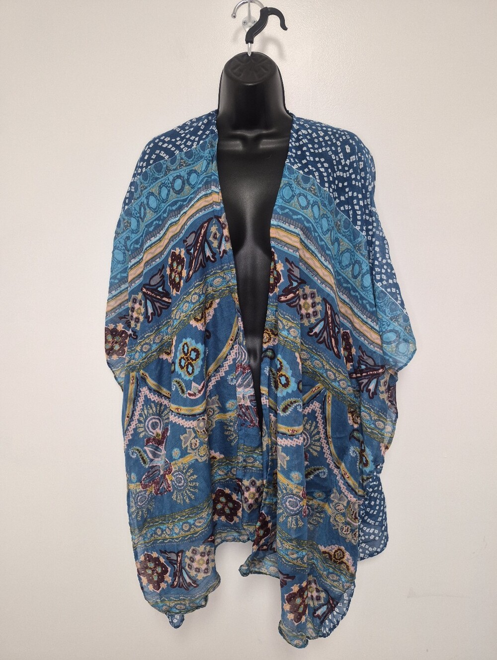 Anthropologie Raj Boho Blue and White Floral-Print Rayon Kimono OS